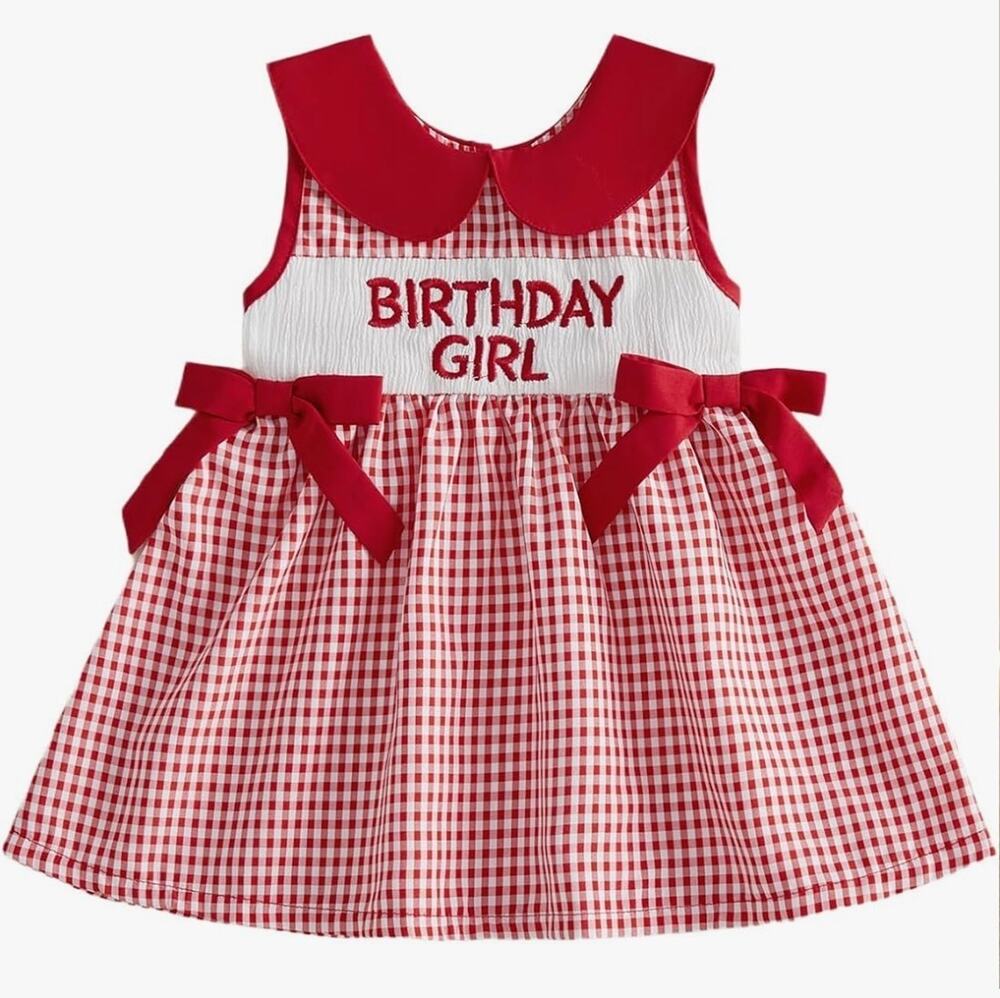 Birthday Girl Outfit Toddler Little Girls Sleeveless Smocked Smash Cake 3-4 Year